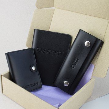 Подарунковий набір чоловічий Handycover №63 (чорний) обкладинка на паспорт, права і ключниця 1402313836 фото