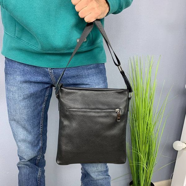 Сумка чоловіча шкіряна Handycover S105 чорна з 2 кишенями 1706522478 фото