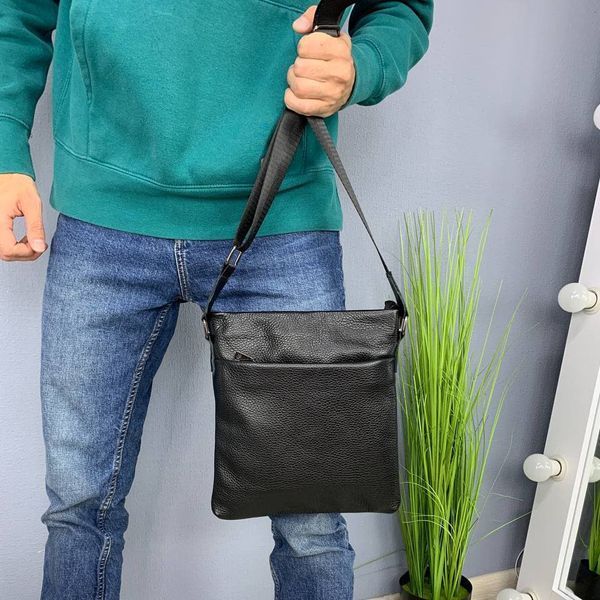 Сумка чоловіча шкіряна Handycover S105 чорна з 2 кишенями 1706522478 фото