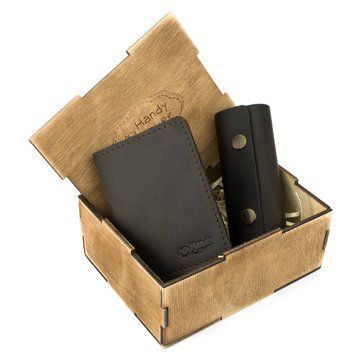 Подарунковий набір чоловічий в коробці Handycover №43 (коричневий) ключниця, обкладинка ID паспорт 1271079367 фото