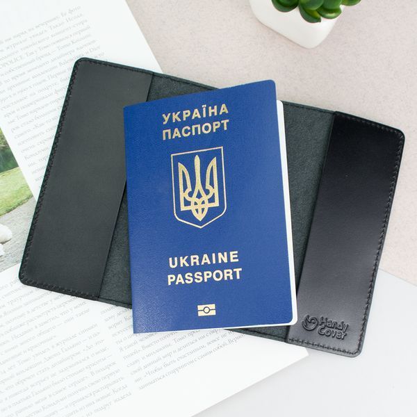 Обкладинка на паспорт з гербом України шкіряна "Тризуб" чорна 1638556060 фото
