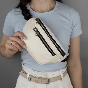 Сумка-бананка поясна жіноча шкіряна Handycover 0036 молочна 1870671755 фото
