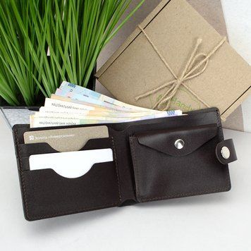 Гаманець чоловіче шкіряний коричневий Handycover HC0042 на кнопці 1501565421 фото