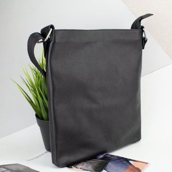 Сумка чоловіча шкіряна Handycover S240 чорна без кишень на блискавці 1776674781 фото