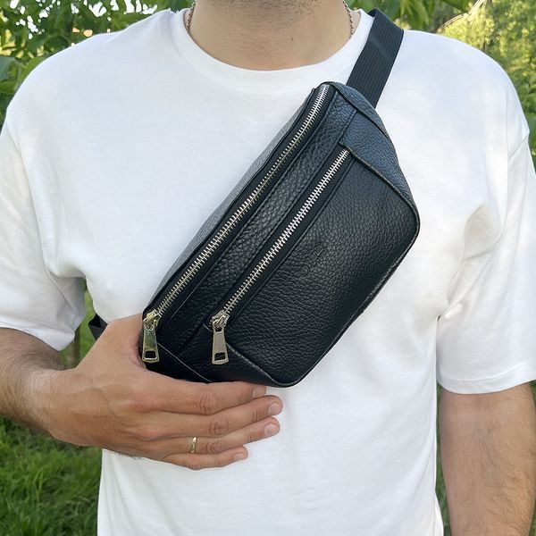 Сумка-бананка чоловіча шкіряна Handycover 0036 чорна 1870697719 фото