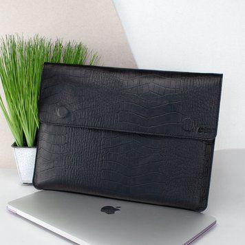 Чохол для MacBook Air 13" шкіряний на магнітах (папка-конверт А4) Handycover 801 чорний крокодил 2251315314 фото