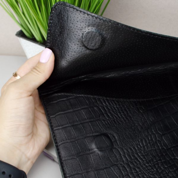 Чохол для MacBook Air 13" шкіряний на магнітах (папка-конверт А4) Handycover 801 чорний крокодил 2251315314 фото