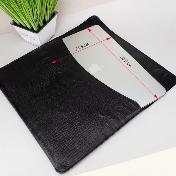 Чохол для MacBook Air 13" шкіряний на магнітах (папка-конверт А4) Handycover 801 чорний крокодил 2251315314 фото