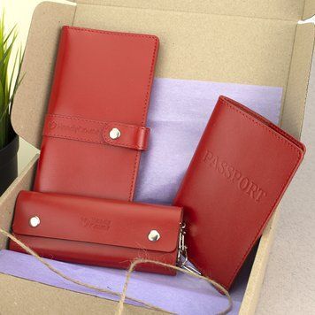 Подарунковий набір жіночий HandyCover №50: Гаманець + обкладинка на паспорт + ключниця (червоний) 1419973674 фото