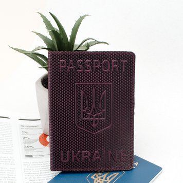 Обкладинка на паспорт шкіряна "Герб" бордова 827443973 фото