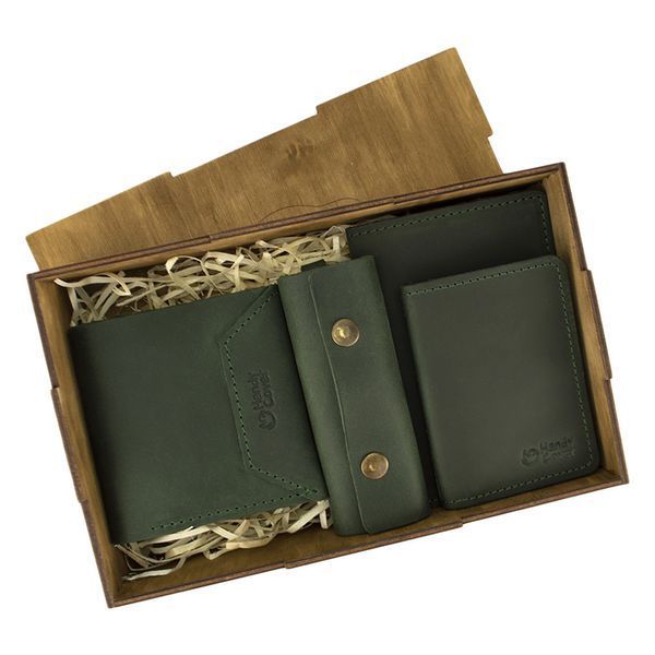 Подарунковий набір жіночий Handycover №44 (зелений) гаманець, 2 обкладинки, ключниця в коробці 1306190256 фото