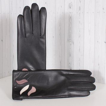 Рукавички жіночі шкіряні L3515-1 чорні з пелюстками XL/8"/20,5 см 2807150157 фото