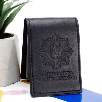Обкладинка на посвідчення Національної поліції України із кріпленням під жетон шкіряна чорна 1887838984 фото