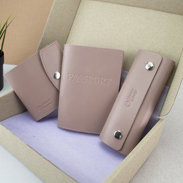 Подарунковий жіночий набір Handycover №54 (нюдовий) гаманець + ключниця + обкладинка на паспорт 1525035724 фото