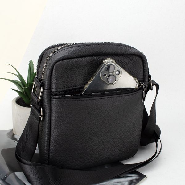 Сумка чоловіча шкіряна чорна Borsa Leather 1169a через плече 1903210282 фото