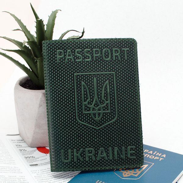 Подарунковий набір №35: обкладинка на паспорт "Герб" + обкладинка на паспорт "Карта" (зелений) 1017005031 фото