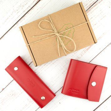 Подарунковий набір жіночий Handycover №48 (червоний) гаманець і ключниця 1363131567 фото