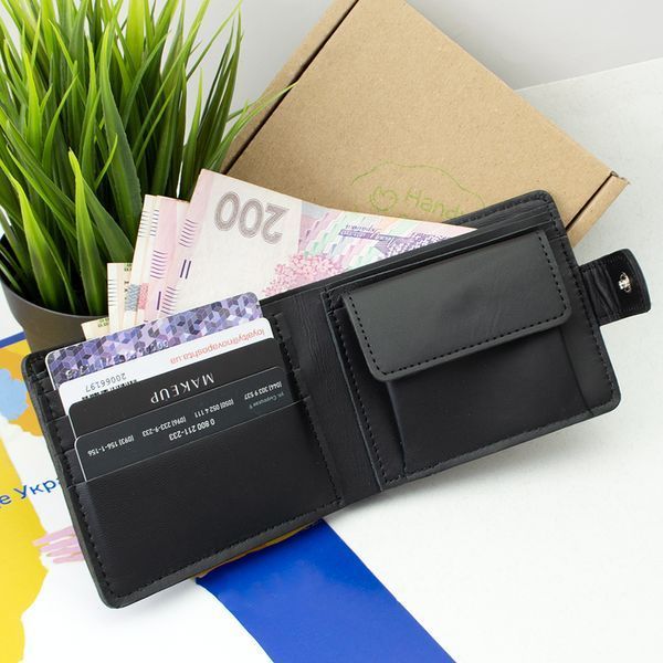 Портмоне чоловіче шкіряне П6-01 (чорне) з гербом України 1046270961 фото