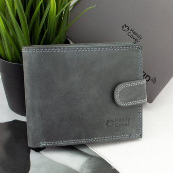 Чоловічий шкіряний гаманець Handycover N992L-CHM темно-сірий на кнопці 2702996759 фото