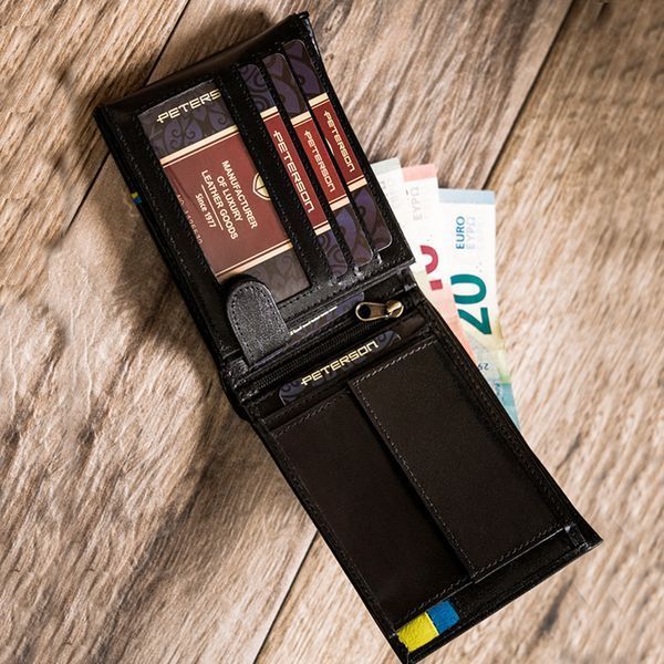 Портмоне чоловіче шкіряне Peterson 304UP чорне з гербом у коробці 1682747670 фото